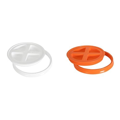 Gamma2 Seal Lid Bundle - White & Orange Pet Food Storage Container Lids - Fits 3.5, 5, 6, & 7 Gallon Buckets, Made in USA