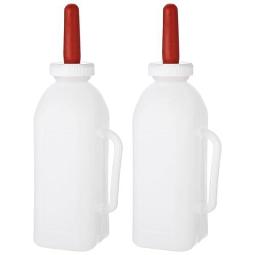2 PCS Calf Feeding Bottles, 2 Quart Extended Teat Milk Feeder with Ergonomic Handle, Thickened Chew Resistant Silicone for Livestock Farm Animal Nursing, Easy Clean (2)