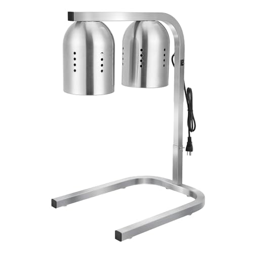VEVOR Food Heat Lamp, 500W Bulbs, Commercial Food Warmer Light, Electric Stainless Steel French Fry Heating Lamp, Free-Standing, Catering Food Warming Equipment for Kitchen Buffet Restaurant, Silver