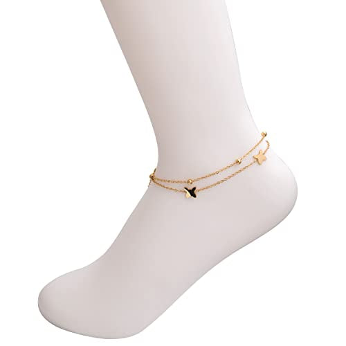 Charms Anklet Foot Bracelet for Women - color: Gold Butterfly with Chain