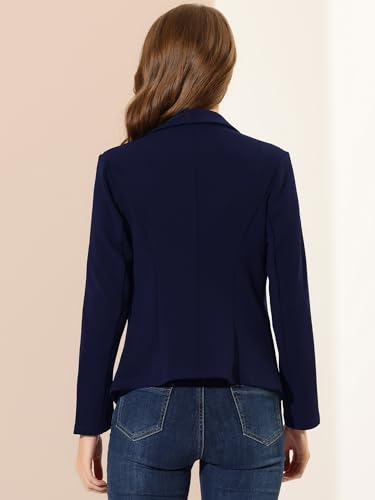 Allegra K Women's Work Office Blazer Stretch Lapel Collar Long Sleeve Jacket Suit Blazer - color: Navy Blue, size: X-Large