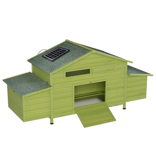 70-Inch Solar-Powered Auto Chicken Coop Weatherproof with 2 Nest Boxes, Pull-Out Tray, Remote Control