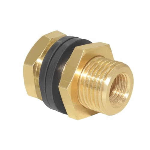 Joywayus 2Set Brass Male Bulkhead Kit Include 1/4" NPT Female 1/2" Male Water Tank Connector Threaded And 1/2" Female Outer Hex Head End Pipe Caps with Rubber Gasket - size: 1/2" Male x 1/4"NPT Female-2PCS