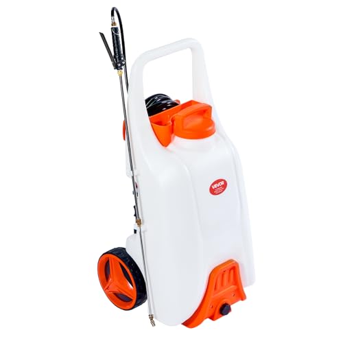 VEVOR 13.1 Gallon Battery Powered Sprayer with Wheels, Adjustable 0-80 PSI, 5 Nozzles and 98ft Hose Included, Orange - size: 13.1 Gal
