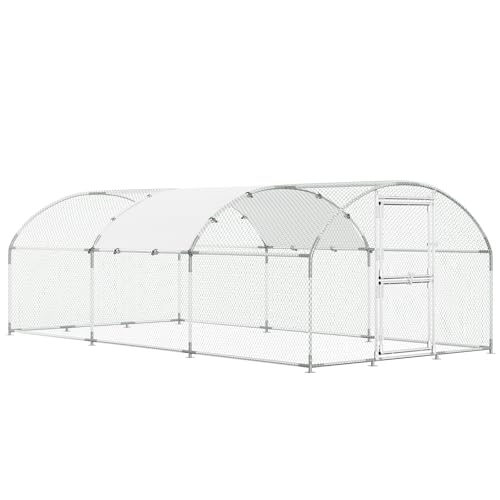 Large Metal Chicken Coop Run with Dome Roof & Split Door, 9.8 x 19.7 x 6.5 FT Heavy Duty Walk-in Poultry Cage with Waterproof & UV-Resistant Cove, Outdoor Hen House for Farm Yard