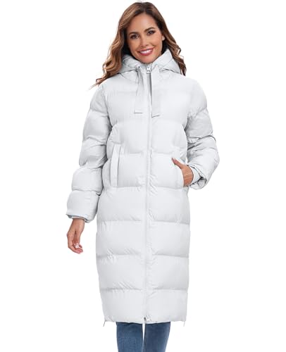 HOTIAN Womens Winter Maxi Long Puffer Coat Thicken Hooded Down Quilted Padded Jacket Winter Warm Outerwear - color: White, size: XX-Large