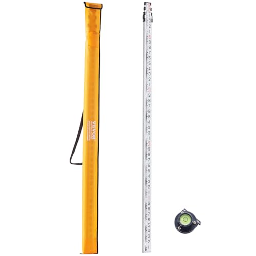 VEVOR Aluminum Grade 16-Feet/10ths 4 Sections Telescopic Measuring Rod, Double-Sided Scale 1/10ft Leveling Rod Stick with Bubble Level & Carrying Bag for Houses, Walls, Floors - size: 16 FT-10ths
