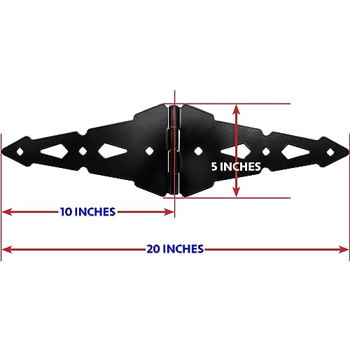 Black Western Style Wood Gate Hinges - 10” Strap Hinge Kit for Fences, Heavy Duty Gate Hardware