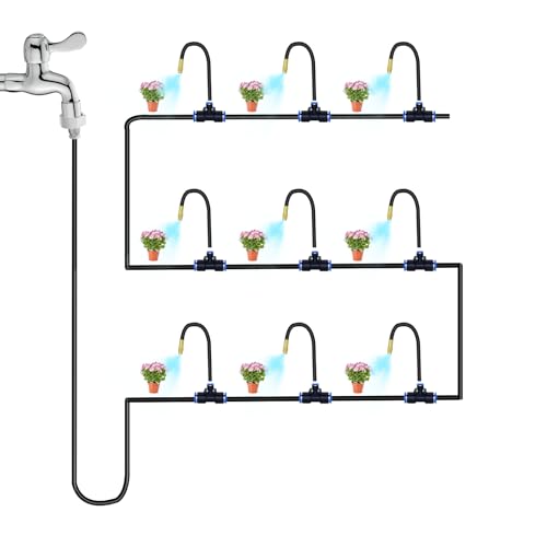 49.21Ft Drip Irrigation System, 360° Bendable Drip Irrigation Kit Automatic Irrigation System for Garden, Adjustable Garden Watering Misting System for Greenhouse, Yard, Lawn, Plant - size: 49.21Ft