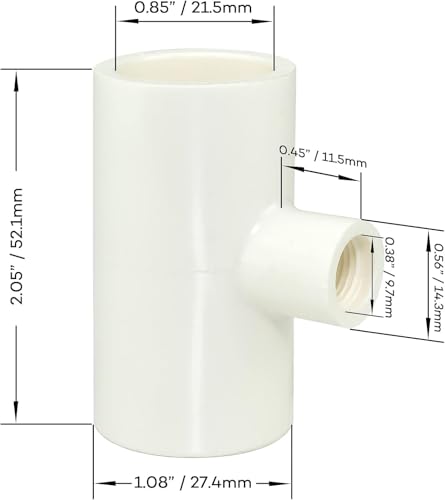 (12 Pack) Chicken Waterer PVC Tee Fittings For Threaded Poultry Watering Cups - Schedule 40 PVC 1/2 inch Slip X 1/2 inch Slip X 1/8 inch FPT