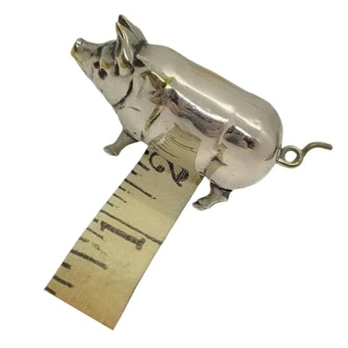 Pig Measuring Tape Antique-Inspired Pig Figurine for Mini Tape Measure Retractable Ruler for Tailors, Quilting, Crafts, Sewing Kit Accessory(15CM Silver 1PCS)