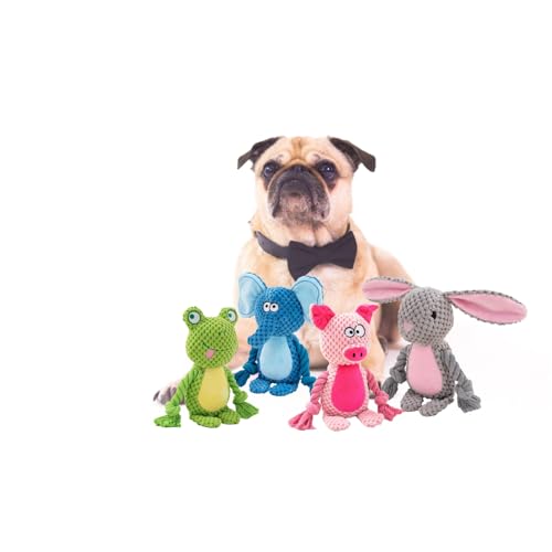 Cotton Rope Squeaky Dog Toy with Crinkle Paper – Interactive Plush Chew Toy for Small & Medium Puppies, Frog Design - color: Green