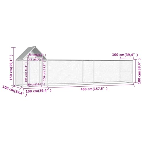 Galvanized Steel Animal Enclosure Chicken Coop Rabbit Hutch Duck Cage 16.4'x3.3'x4.9' Silver with Lockable Door Water-Resistant Roof for Outdoor Poultry Birds Small Animals - size: 16.4' x 3.3' x 4.9' (W x D x H)