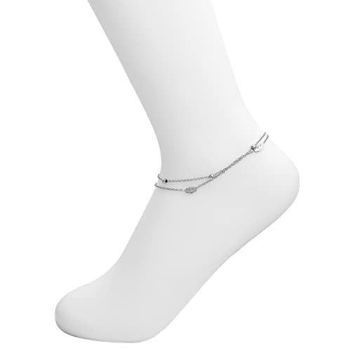 Charms Anklet Foot Bracelet for Women - color: Silver Feather with Chain