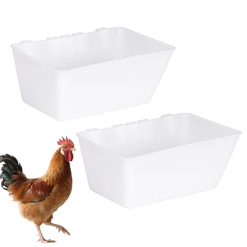 2 Pack Chicken Feeder Waterer 2.5 Quart Hanging Poultry Feeders Trough | Versatile Chicken Feeding Container with Hooks for Duck Goose Rabbit Duck Feeder Poultry and Livestock Water Trough(White) - color: White