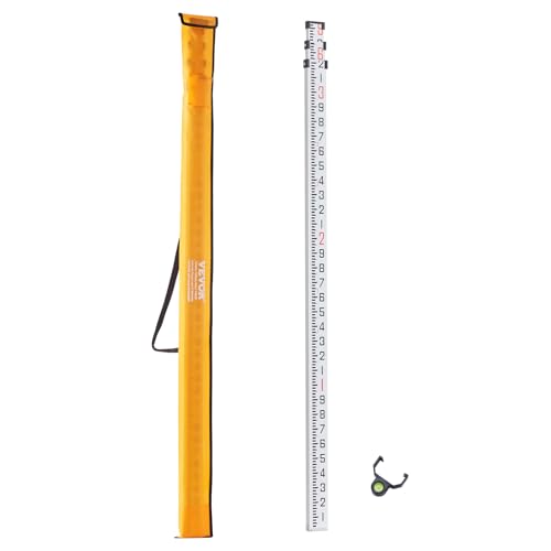 VEVOR Aluminum Grade 9-Feet 3 Sections Telescopic Measuring Rod, Double-Sided Scale 1/10ft Leveling Rod with Bubble Level & Carrying Bag for Houses, Walls, Floors - size: 9 FT-10ths