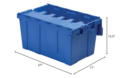 Buckhorn AR2717120209000 Industrial Plastic Stackable Storage KeepBox Tote Container with Hinged Attached Lid, 27-Inch L x 17-Inch W x 12-Inch H, Blue - color: Blue