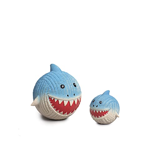 HuggleHounds Finn The Shark Ruff-Tex Ball - Dog Toy, Rubber, Squeaky, Heavy Duty, Small, Medium & Large Dogs, All Breeds - size: Small, style: Finn the Shark