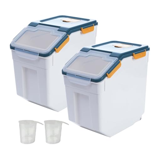 50 lbs Flour Storage Container, 2 Pack Rice Storage Container with Measuring Cup & Scoop, Pet Food Storage Container Dog Cat Food Bin, Blue - color: 50BL,2PCS,BLUE