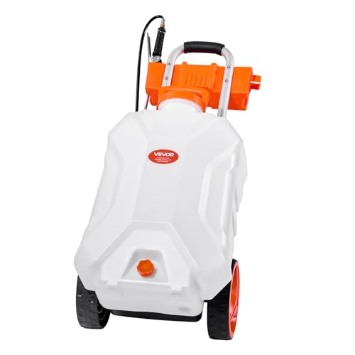 VEVOR Battery-Powered Sprayer with Wheeled Cart, 10 Gallons Electric Weed Sprayer, Adjustable 0-80 PSI, Yard Lawn Sprayers with Wheels, 5 Nozzles & 98ft Hose, 3-6H Spray Time, for Weeding, Cleaning - size: 10 Gal