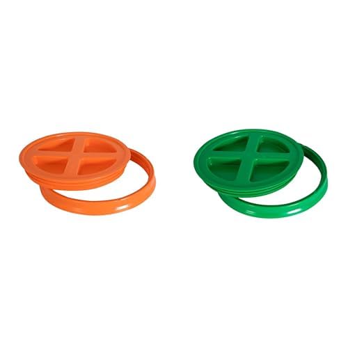 Gamma2 Gamma Seal Lid Bundle - Orange & Green Airtight Storage Container Lids for 3.5, 5, 6 & 7 Gallon Utility Buckets, Made in USA