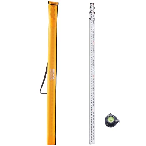 VEVOR Aluminum Grade 14-Feet 4 Sections Telescopic Measuring Rod, Double-Sided Scale 1/8in Leveling Rod Stick with Bubble Level & Carrying Bag for Houses, Walls, Floors - size: 14 FT-8ths
