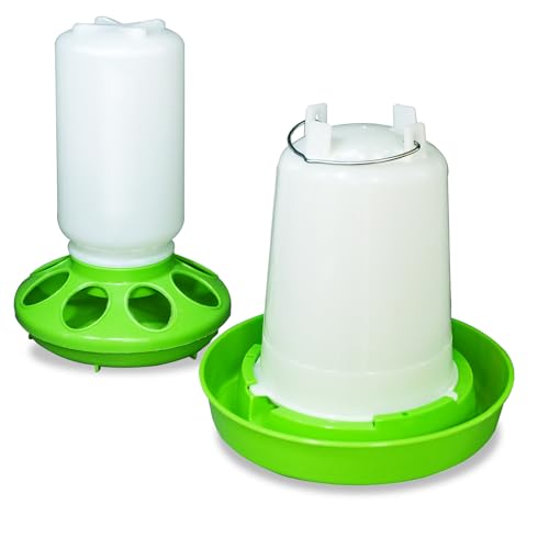Chick Feeder and Waterer Set for Brooder - Adjustable Height (3 Levels) 0.3Gal Feeder & 0.4Gal Waterer - Automatic Poultry Kit for Baby Chicks, Ducklings
