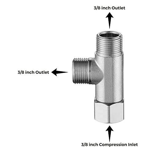 Bass 3/8 Compression Tee Valve Adapter - 3 Way, 3/8'' Inlet/Outlet, Angle Stop Valve, Add-A-Tee Connector, 2 PCS