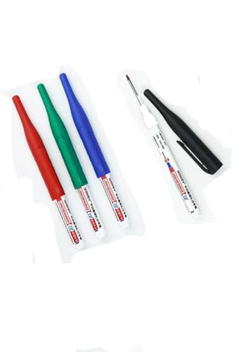 Long Head Deep Hole Marker Pens, 2024 Upgrade, Permanent, Quick-dry, Waterproof Long Nib, Colorful Carpenter Deep Reach Markers, 4 Color Set