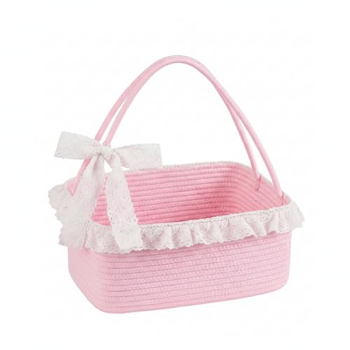 Pink Gift Basket with Long Handles, Large Woven Baskets for Gifts with Gift Bag - color: Pink