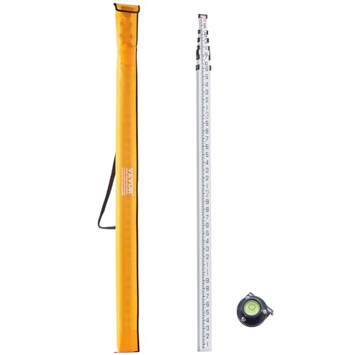 VEVOR Aluminum Grade 20-Feet Telescopic Measuring Rod, Double-Sided Scale 1/10ft Leveling Rod Stick with Bubble Level & Carrying Bag for Houses, Walls, Floor - size: 20 FT-10ths