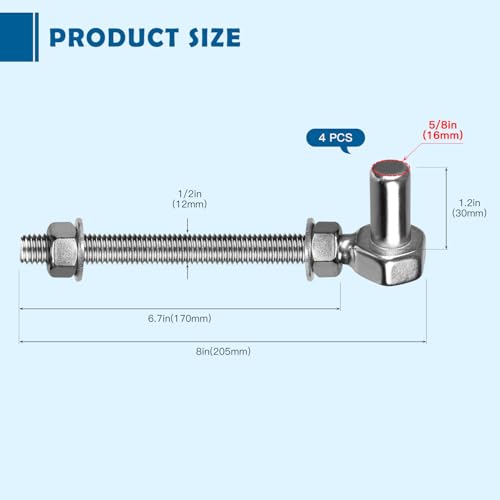 Gate Hinges Heavy Duty, 4 Pcs 8" SUS304 J Bolt Gate Hinges Fence Gate Hinge, HAGWARE Farm Gate Hinge 600lbs Capacity Outdoor Hinges with 5/8'', Wall Mount, Rust Proof, Long Lifetime - color: 8" 4pcs