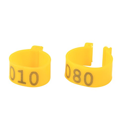Poultry Leg Bands, 6 Colors 100PCS/Bag 16MM 001-100 Numbered Plastic Poultry Chickens Ducks Goose Leg Bands Rings for Chickens Gamefowl Turkey Duck Goose(Yellow) - color: Yellow