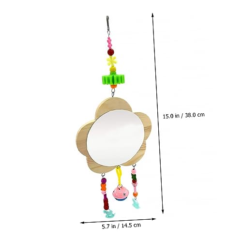 MERRYHAPY Rooster Hanging Mirror Toy Bell Pendant Wooden Chicken Mirror for Cage Playtime and Intellectual Development Fun Poultry Toy for Hens and