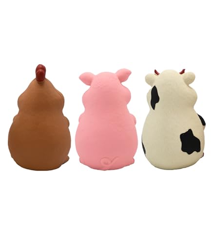 3-Pack Latex Squeaky Dog Toys (Cow, Pig, Chicken) | Big Belly Chew Toys with Noise-Maker | Natural Rubber Pet Toys for Small, Medium & Large Dogs