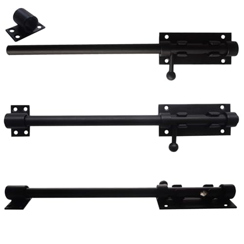 12Inch Slide Bolt Latch Black, Heavy Duty Barrel Bolt Latch with Padlock Hole, 304 Stainless Steel Sliding Bolt Gate Latch, Thickened Door Lock Hardware for Fence/Barn/Shed - size: 12 Inch