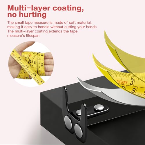 16FT Tape Measure, Small Retractable Measuring Tape, Mini Tape Measure with Metric/Inch, Dual Sided, Magnetic Hooks, Rubber + Stainless Steel Case, for Home, Construction & DIY (16ft) - size: 16ft