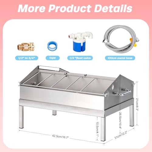 2 in 1 Automatic Chicken Waterer and Feeder, Stainless Steel Chicken Water Feeder with Float Valve Auto Fill Poultry Water Dispenser Poultry Watering Systerm for Duck Turkey Quail Pigeon