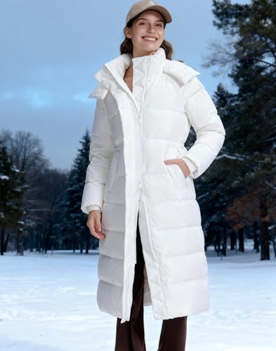 Pioneer Camp Women's Thickened Long Down Jacket 650+ Fill Power Puffer Jacket Winter Coat Parka Jacket with Hood - color: White, size: Small