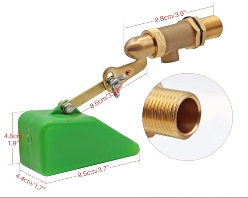 2 pack of 1/2 Inch Brass Valve with Plastic Float Water Float Valve with Adjustable Arm Automatic Fill Float Ball Valve for Water Tank Fountains Livestock Waterer