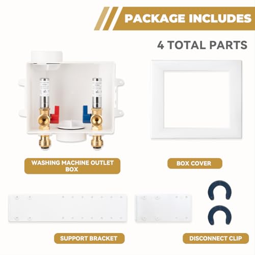Washing Machine Outlet Box, with Stainless Steel Water Hammer Arrestor, 1/2-Inch Push Fit x3/4-Inch MHT with Center Drain, Washer Faucet Recessed Box, Laundry Washer Valve Outlet Box - color: Push Fit/SS Arrestor