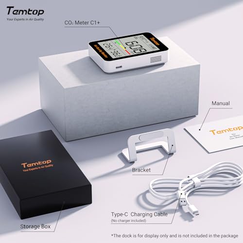 Temtop Smart Indoor Thermometer C1+ with Bluetooth & APP – Digital Room Temperature Monitor, Humidity Gauge, and Portable CO2 Meter for Home, Office, Baby Nursery, or School - size: C1Plus-Temp/Humidity/CO2/AQI
