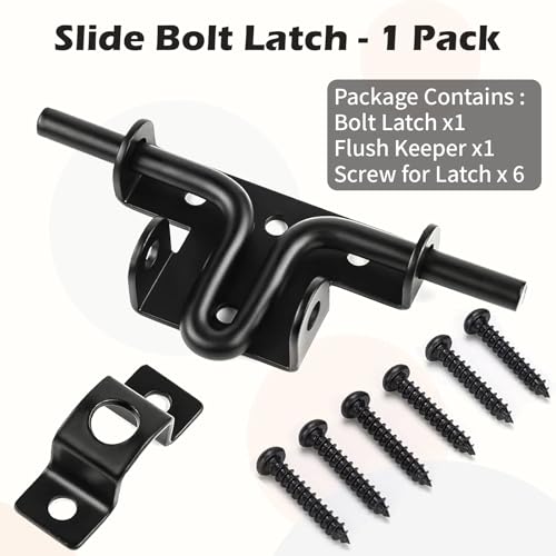 Heavy Duty Gate Latch with Padlock Hole for Outdoor Fence | Metal Thickened Slide Bolt Latch, Left or Right-handed Use, Fit Wooden Fence/Shed Door/Barn Doors