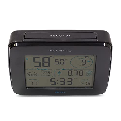AcuRite Iris Weather Station with Mini Wireless Display for Temperature, Humidity, Wind Speed, Wind Direction, Historic Rainfall Totals, and Hyperlocal Forecast with Built-in Barometer (01122M) - color: Monochrome Screen