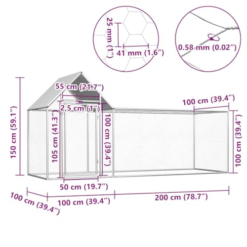 Galvanized Steel Chicken Coop with Water-Resistant Roof 9.8'x3.3'x4.9' Outdoor Animal Hutch for Hens Ducks Rabbits Secure Wire Enclosure - size: 9.8' x 3.3' x 4.9' (W x D x H)