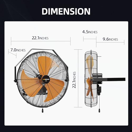 Pro Serie 18 inch Industrial Wall-Mount Fan, 5200 CFM High Velocity Metal Commercial Fan, 3 Speed, Adjustable Tilt, for Garage, Greenhouse, Covered Patio, Workshop, Gym Room, Basement - style: 18 Inch - 5200 CFM