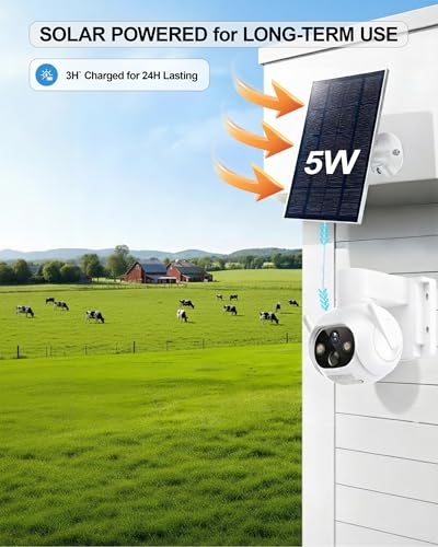 4G LTE Cellular Security Camera, No WiFi Needed, Solar Powered with Built-in eSIM, 2K Pan Tilt, PIR Motion Detection & Auto Tracking, Color Night Vision for Farm, Ranch, Barn & RV