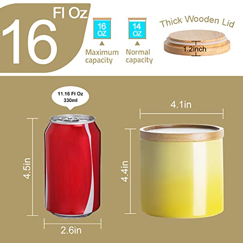 Sweejar Ceramic Food Storage Jar, Stackable Kitchen Canisters, Containers with Airtight Seal Wooden Lid for Serving Ground Coffee, Tea, Sugar, Salt and More - 16 Fl Oz (Gradient Green) - color: Gradient Green, style: 16 Fl Oz (4.1"x4.4")
