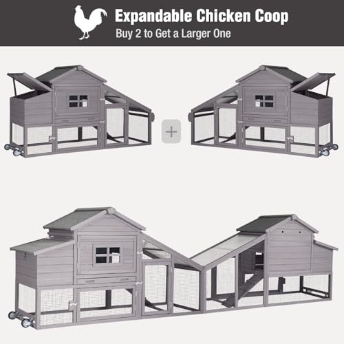 Chicken Coop with Wheels, Mobile Outdoor Chicken House with Leakproof Pull-on Tray, Nesting Box, Waterproof Roof - Grey - color: Grey