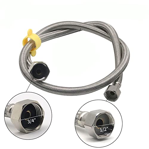 3.28ft 304 Stainless Steel Braided Water Hose, Metal Water Hoses for Automatic Horse Waterer Bowl(1/2'' NPT Female to 3/4'' GHT Female)